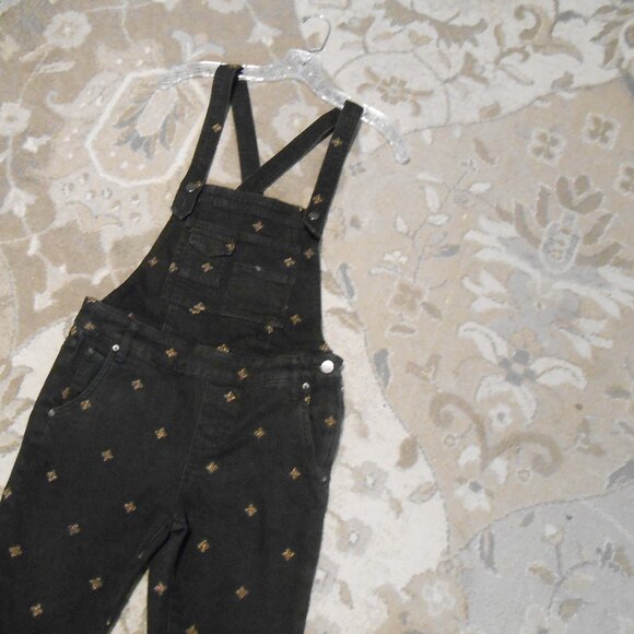 Free People Black Denim With Gold Thread Stars Overalls - Picture 3 of 12
